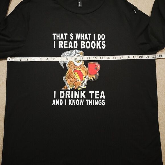 Noracora Black Graphic Owl Books Tea Long Sleeve Shirt #5 - Picture 3 of 5